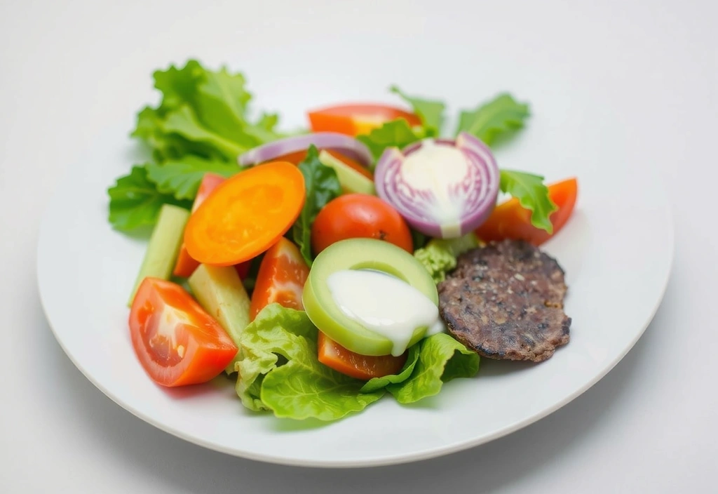 Ein bunter Salat mit frischen Zutaten, der eine ausgewogene Ernährung symbolisiert.