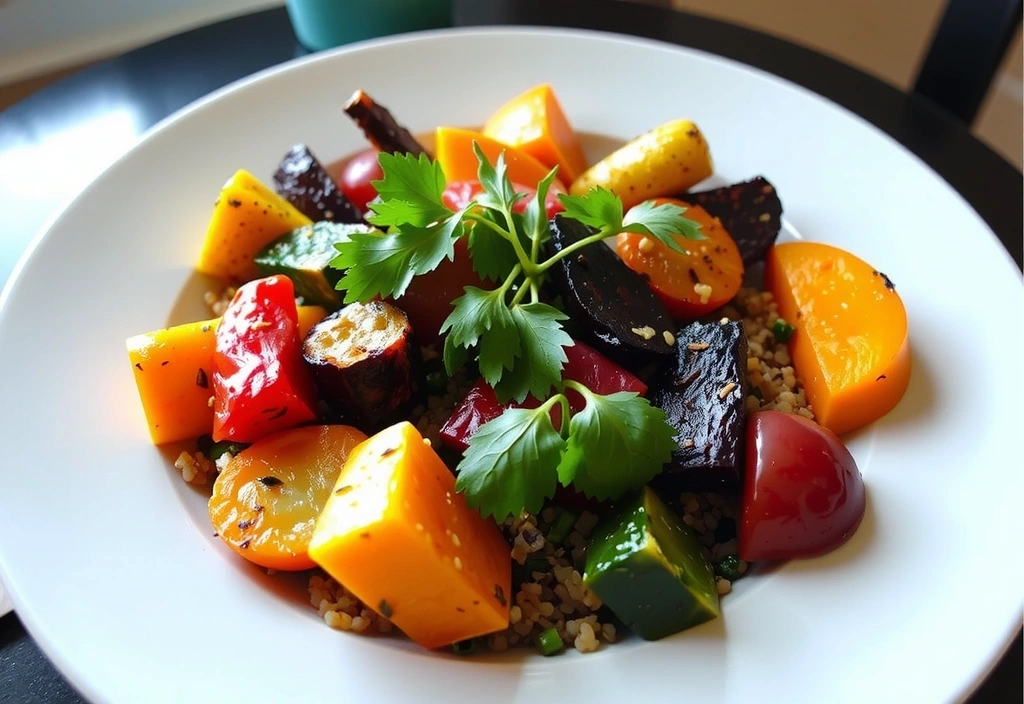 Ein farbenfrohes veganes Gericht, das sowohl nahrhaft als auch appetitlich ist.