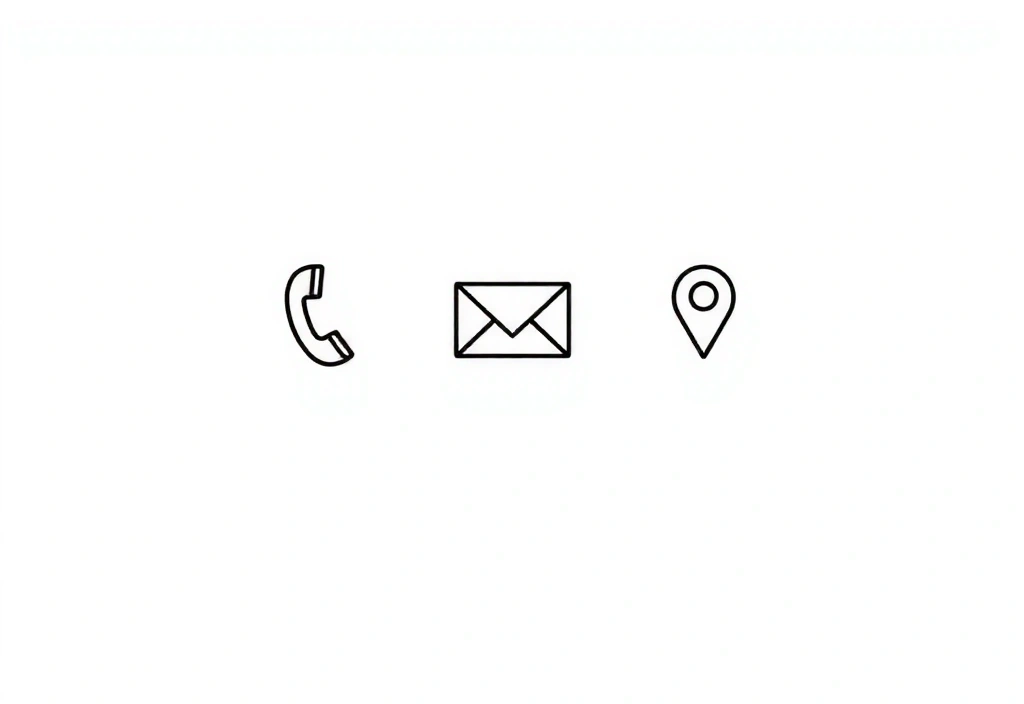 Minimalist icons for phone, email, and location pin