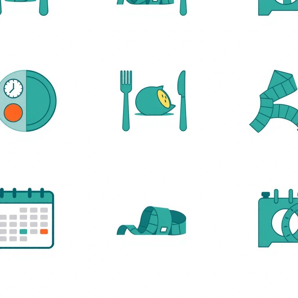 A collection of stylized icons representing different aspects of nutrition and health services