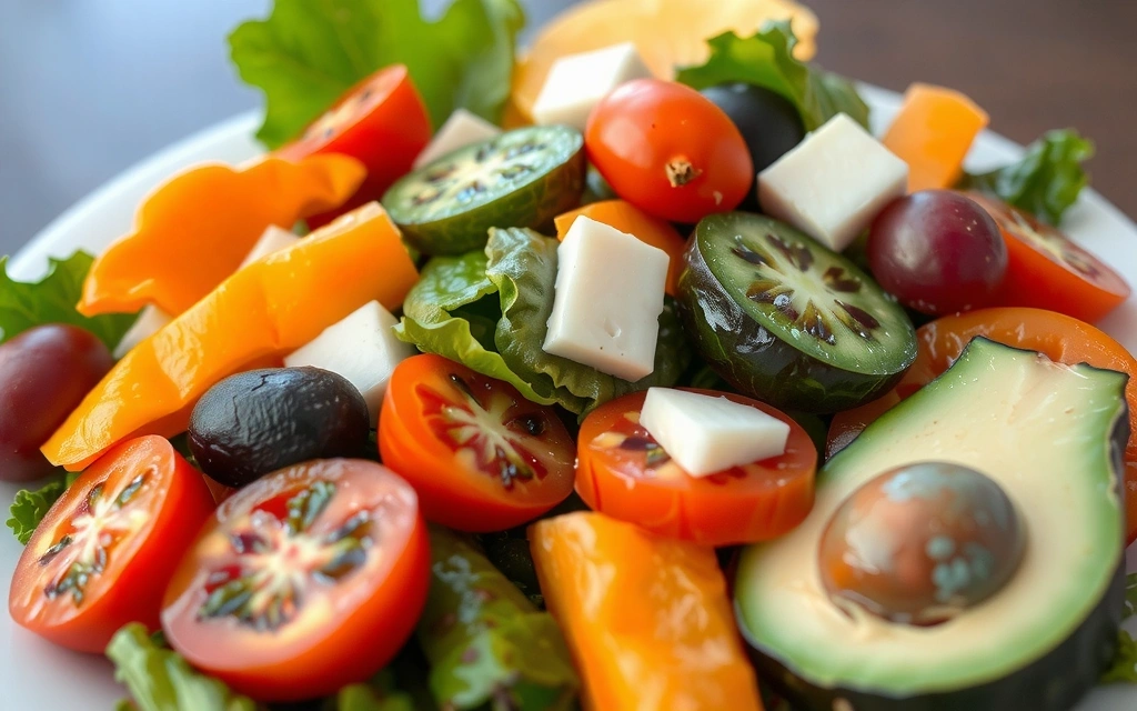 Ein bunter Salat mit verschiedenen Zutaten, der die Vielfalt und Individualität der Ernährung symbolisiert.